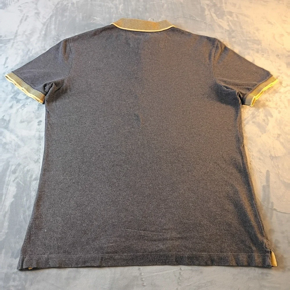 Banana Republic Mens Polo Shirt Medium Gray Heather Striped Collar Short Sleeve